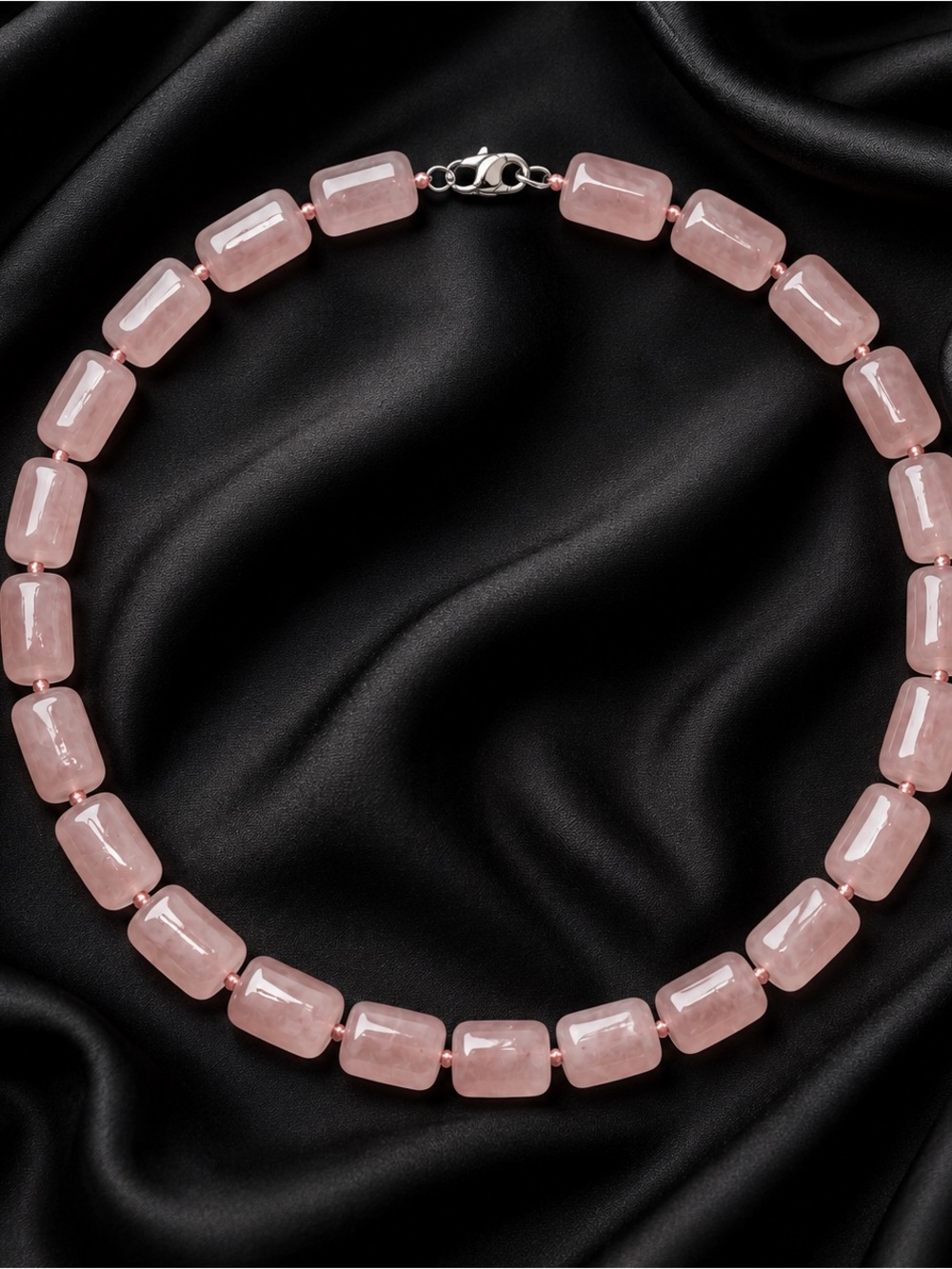 Vintage Pink Rose Quartz Necklace – Natural Stone, 46 cm, Canada